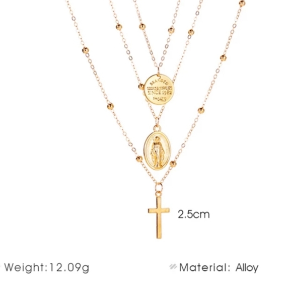 Goldtone Cross Layered Necklace - Picture 5 of 6